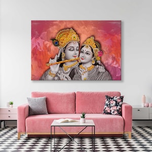 Radha Krishna Canvas Print - Indian Wall Art - Sacred Indian God Poster - Religious Wall Decor