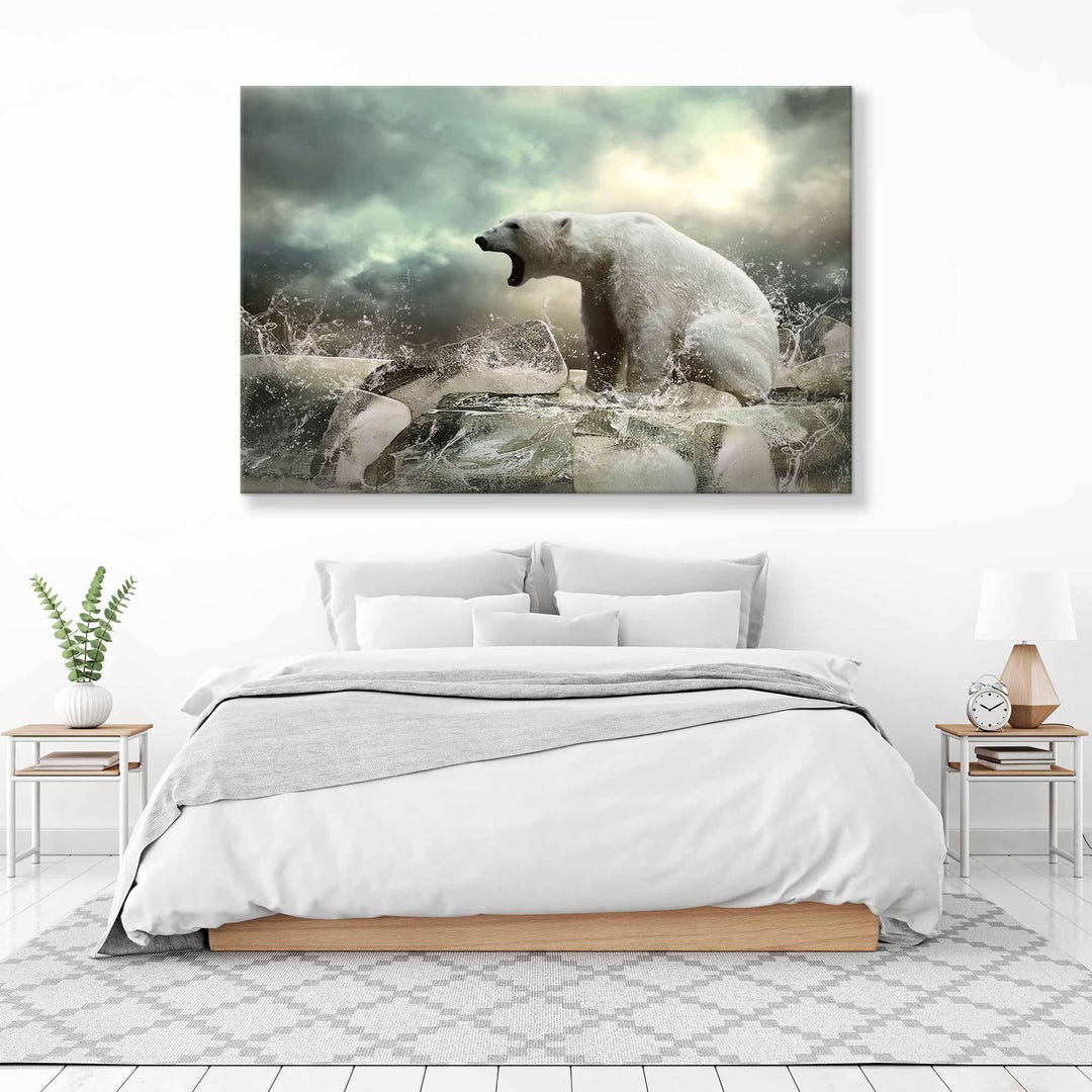 Polar Bear Wall Art Canvas Set - Wild Nature Wall Decor for Home or
