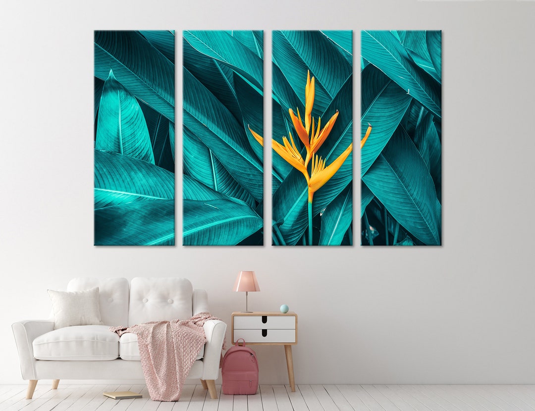 Colorful Flower Canvas Print Yellow Bud Canvas Button Wall Art Natural ...