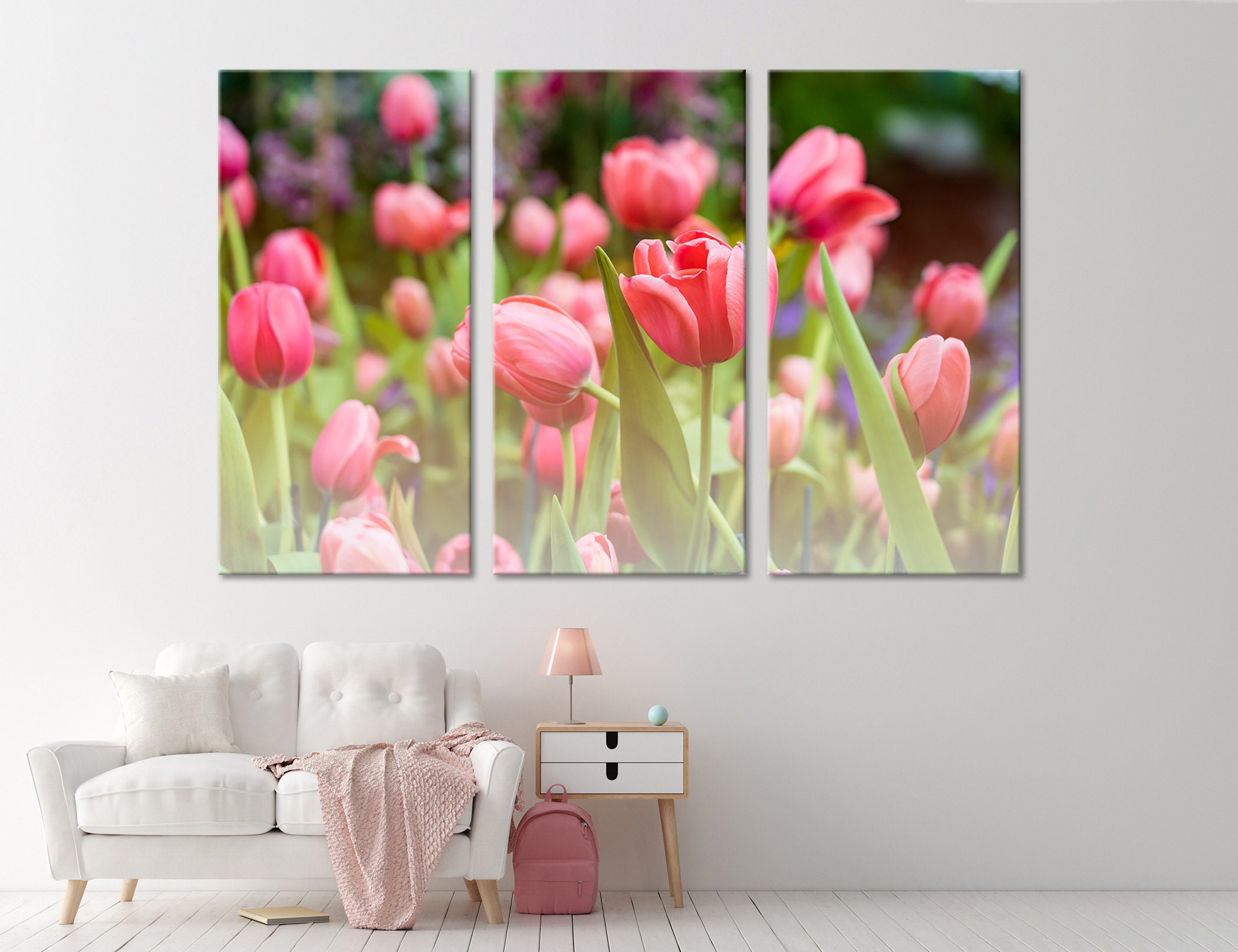 Bright Tulips Canvas Flower Art Print Flower Field Decor - Etsy