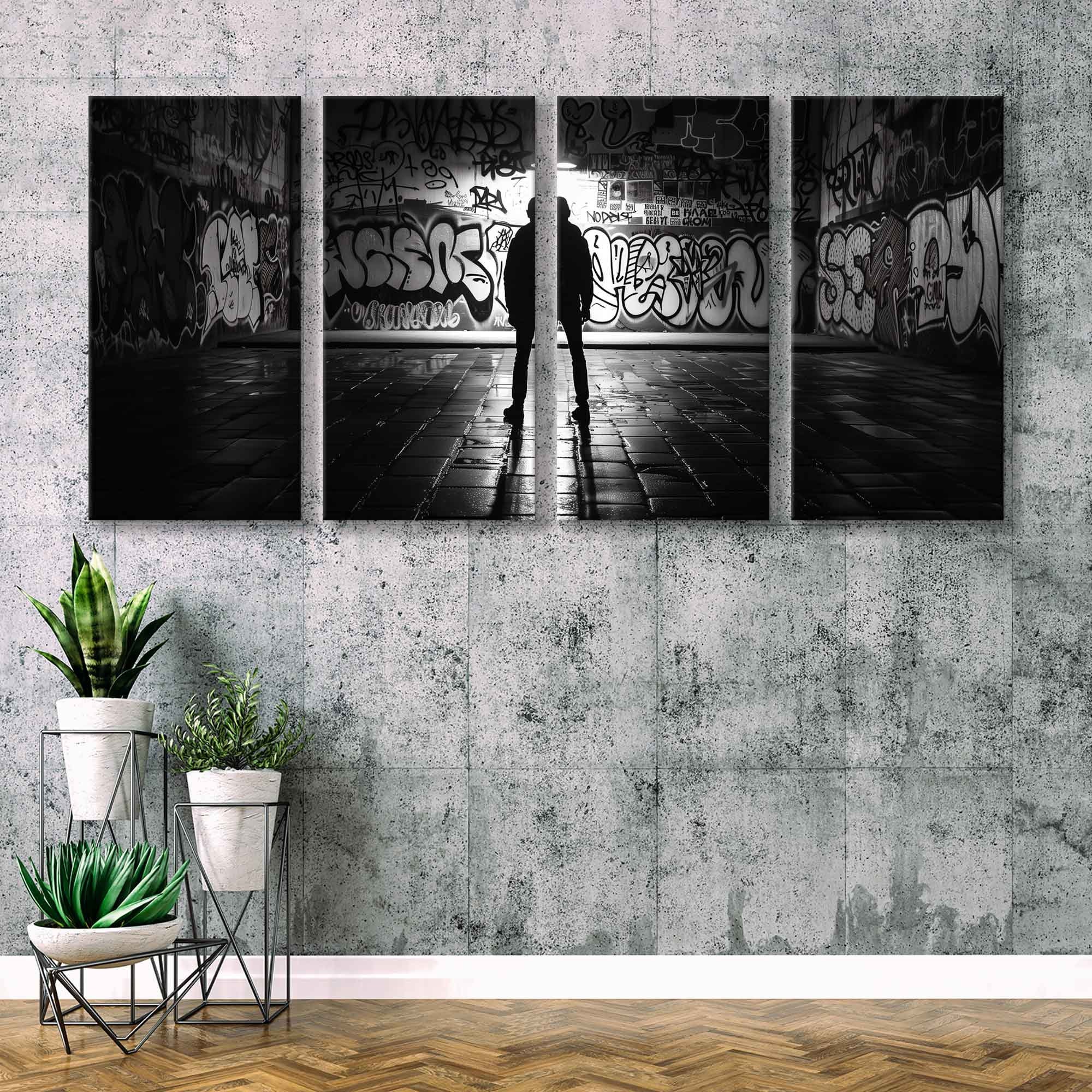 Urban Monochromatic Graffiti Canvas Print, Black and White Wall Art ...