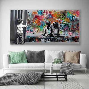 Hinter dem Vorhang Urban Graffiti Kunst Leinwanddruck, Banksy und Martin Watson Stil Leinwand Wandkunst, Straßen Poster Kunst