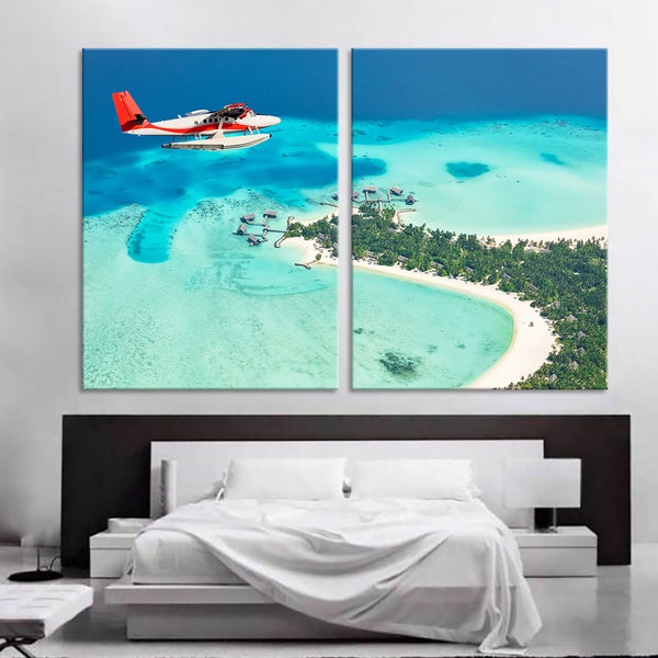 Top View of a Tropical Island Flying Seaplane Wall Art Seaplane Wall Decor Seaplane Canvas Print Seaplane Print Seaplane Poster Seaplane Art