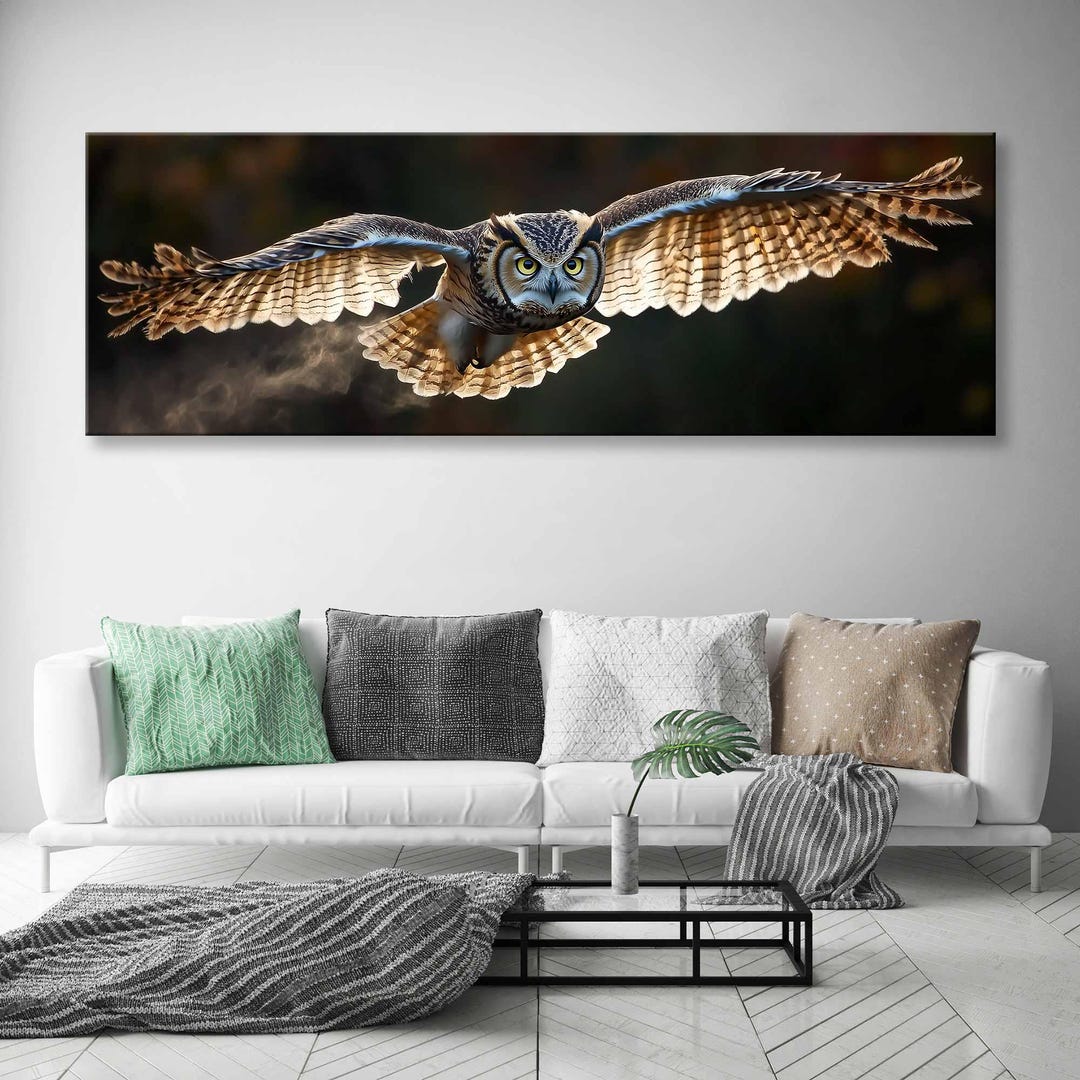 Owl Closeup Flying Canvas Print - Ornithology Wall Decor - Natural ...