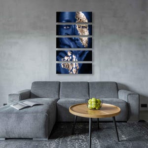 Fashion Portrait Canvas Print - Blue-Skinned Girl Art - Gold Make-Up Art - Body Art