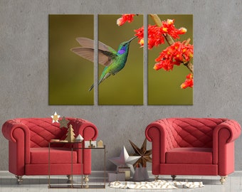 Wildlife Scene From Jungle Wall Art Green Violet-Ear Colibri Canvas Beautiful Extra Large Wall Art Large Canvas Print Birds Wild Birds Art