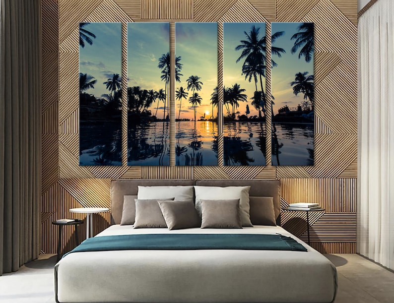 Sunset Wall Art Tropical Beach Wall Decor Palm Trees Canvas Etsy