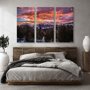 Sunset in the Forest Art - Three Piece Canvas Wall Art - Nature Forest Trees Decor for Living Room