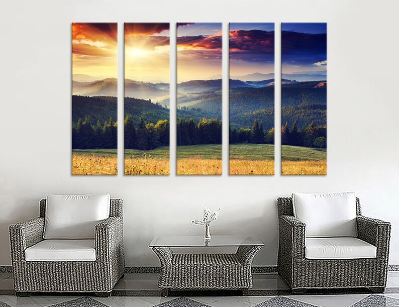 Mountain Sunset Canvas Set of 5 Panels Wall Art Mountain Etsy