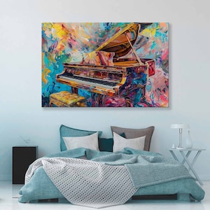 Abstract Grand Piano Canvas Print, Piano Bar Wall Decor, Piano Wall Art, Piano Painting, Pianist Gift