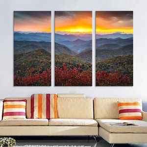 Blauer Ridge Art Blue Ridge Mountains Wandkunst Sonnenuntergang Landschaft Wanddekor Herbst Appalachen Dekor Appalachian Mountains Canvas Set