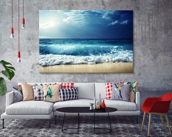 Beach Canvas Prints, Sea Landscape, Nautical Photo, Coastal Canvas Print, Sea Wave Canvas, Extra Large Wall Art, Beach wall decor