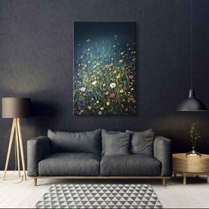 Wildblumenfeld Wandbild, Vintage Botanische Landschaft Zeichen, Blumendekor, Moderne Bauernhaus Leinwand Kunst, Feld der Blumen Leinwanddruck
