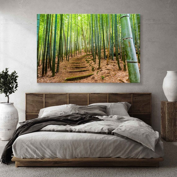 Kyoto Wall Art Printable - Japan Canvas Print - Bamboo Forest Wall Decor - Green Wall Art Hanging Set
