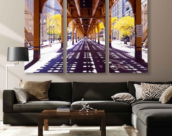 Chicago Wall Art - City Photography - Street Under the Bridge - Large Canvas Print for Any Space