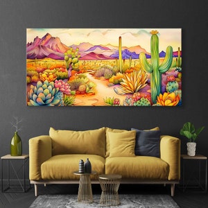 Impressão em tela vibrante do deserto do Arizona - arte de parede do sudoeste, grande decoração de parede panorâmica pronta para pendurar