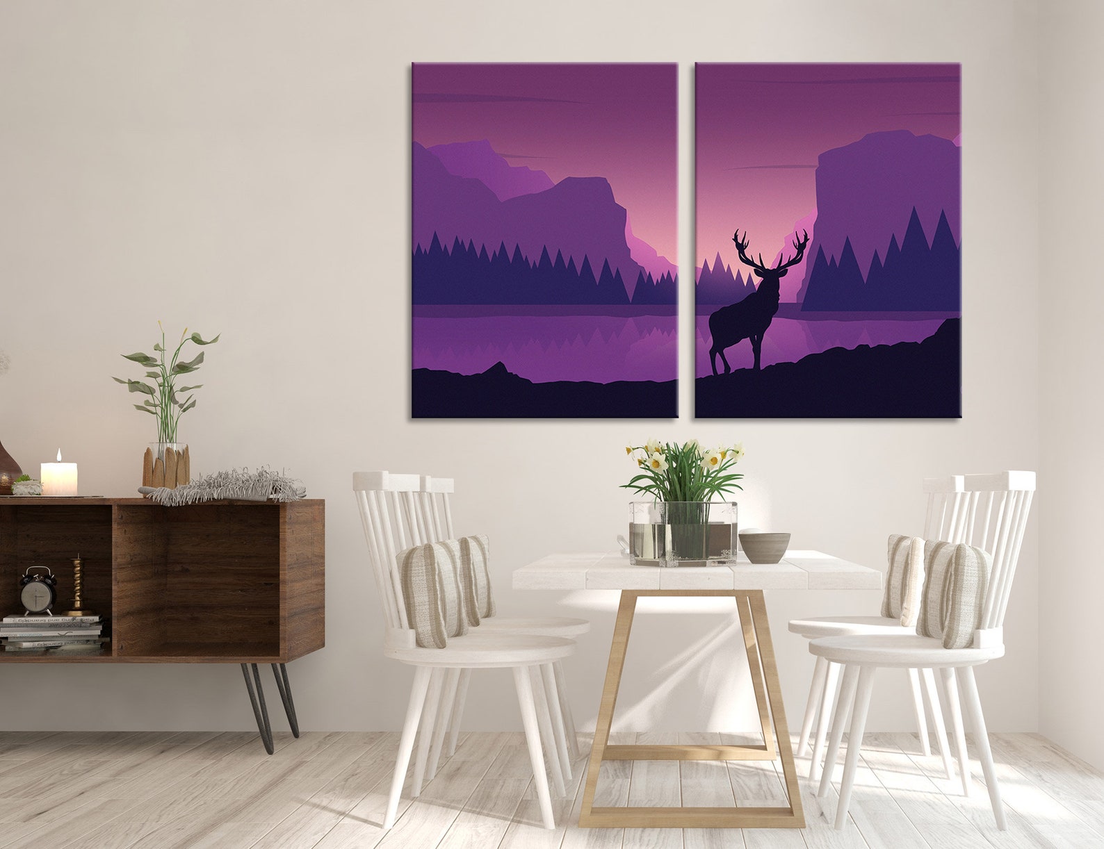 Home Wall Art in Purple and Blue Color Abstract Deer Camvas Etsy