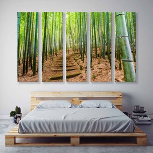 Puede incluir: Una vista panor&aacute;mica de un bosque de bamb&uacute; con un sendero que conduce a trav&eacute;s de los &aacute;rboles. El sendero est&aacute; hecho de escalones de piedra y est&aacute; rodeado de tallos de bamb&uacute; altos y verdes.