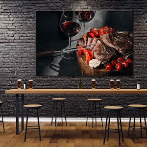 Decor for Kitchen, Appetizing Meat on the Board Wall Art, Motivation Canvas Print