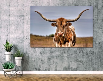 Texas Longhorn Wall Art, Texas Longhorn Canvas, Extra Large Wall Art, Cattle Canvas Print, Cattle Art, Multi Pieces Wall Art