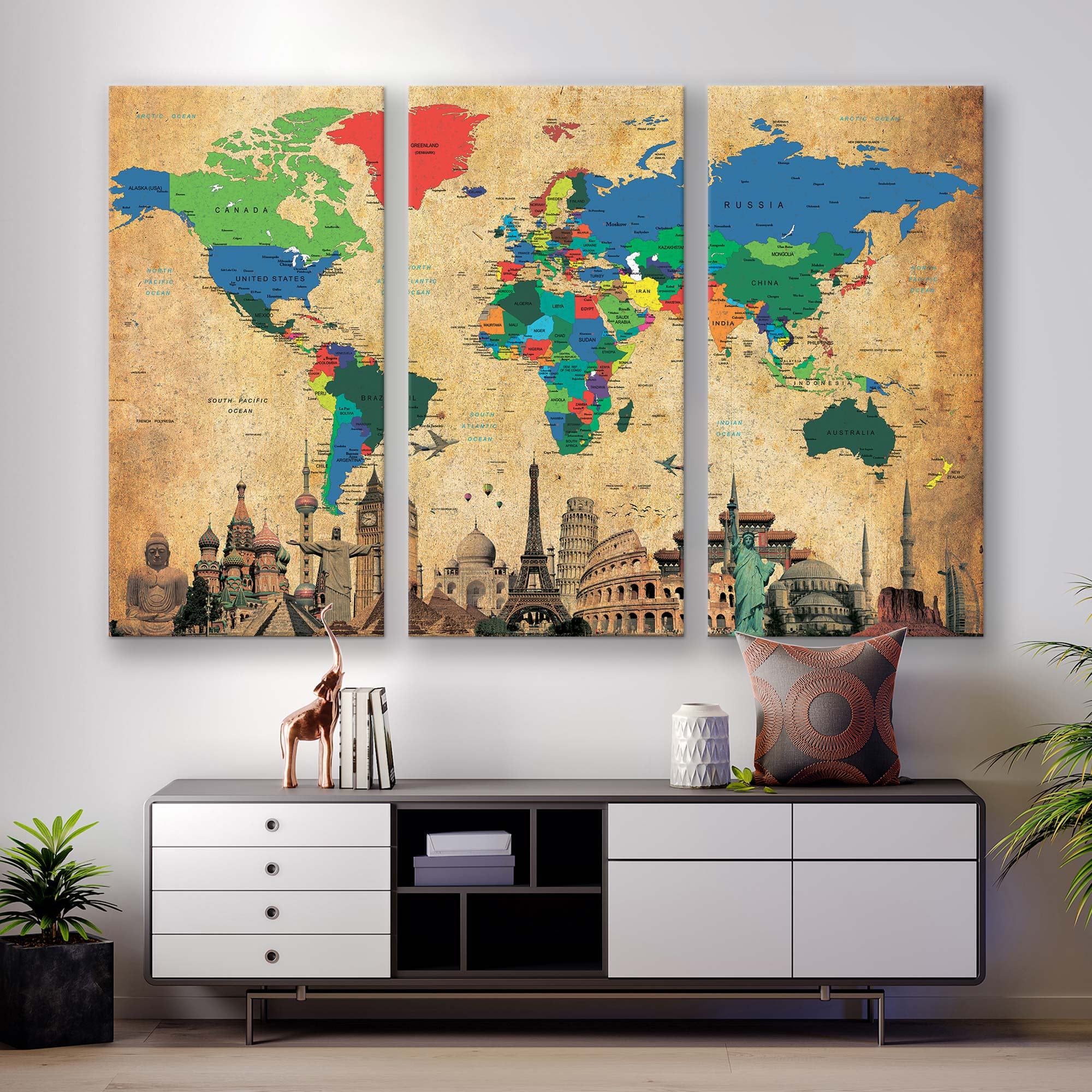Large Wall Map Canvas Print - Vintage World Map Wall Decor Poster - Etsy