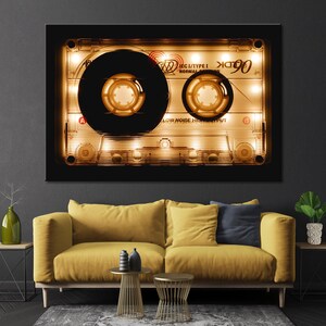 Shining Audio Cassette, Retro Music Wall Art, Audio Cassette Canvas Print