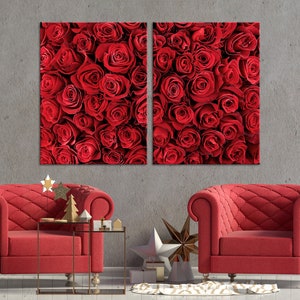 Lienzo con estampado de rosas rojas, lienzo con rosas rojas, impresión de rosas rojas, póster de rosas rojas, arte de pared de rosas rojas, decoración de pared de rosas rojas, conjunto de lienzo con ramo rojo