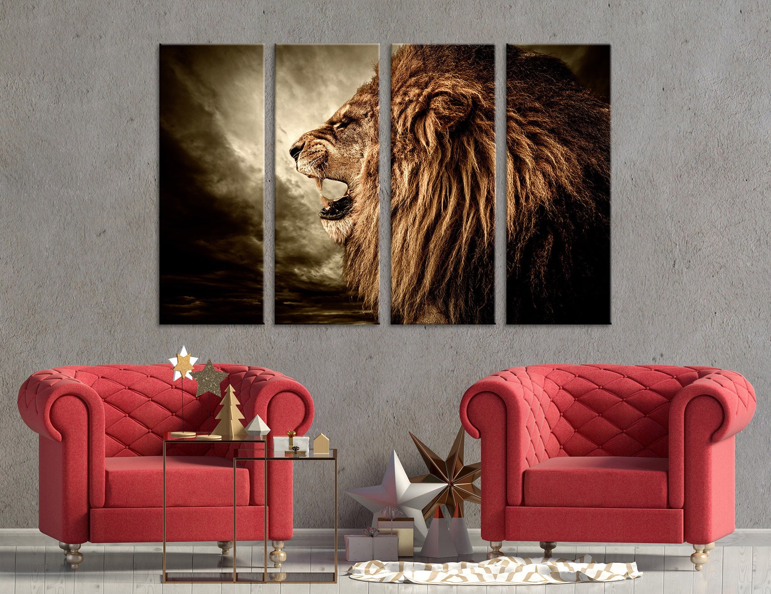 Roaring Lion Against Stormy Sky Art Lion Canvas Wall Art Lion | Etsy