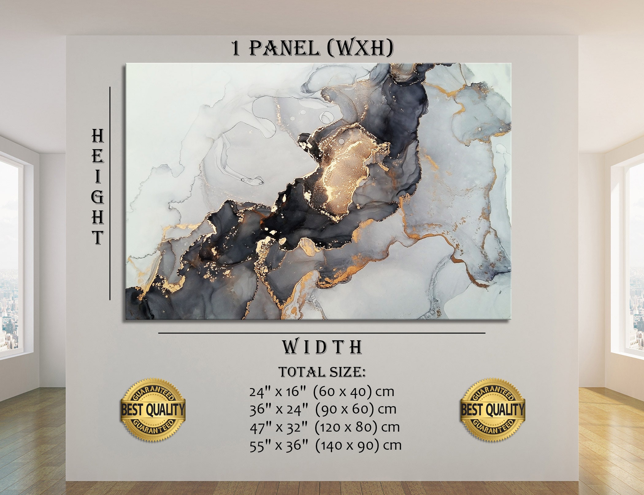 Modern Trendy Wall Art Abstract Canvas Print Black and Gold Marble Wall ...