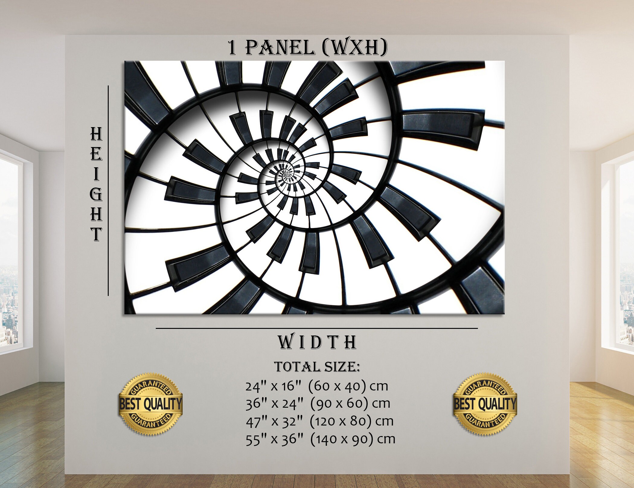 Abstract Piano Keyboard Art, Contemporary Black & White Wall