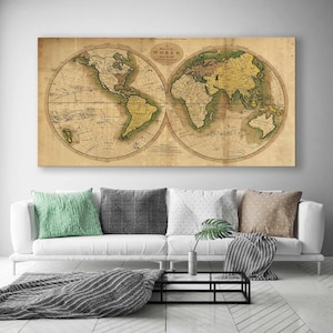 Reproduction ancienne d'une carte du monde historique illustrant les voyages du capitaine Cook