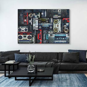 Retro Boombox Large Canvas Print – Vintage Boombox Wall Art, Music Studio Decor