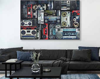 Retro Boombox Large Canvas Print – Vintage Boombox Wall Art, Music Studio Decor