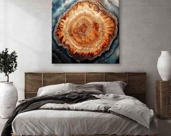 Wood Texture with Marble Canvas Print - Natural Wall Decor for Home or Office - Boho Art Print - Cut Log Wall Decor