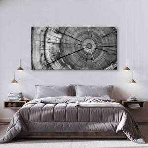 Monochrome Baumringe Leinwanddruck - Schwarz-Weiß-natürliche Wandkunst zur Schalldämpfung