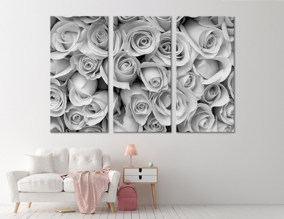 Black and White Roses Wall Art Roses Wall Decor Roses Canvas Etsy