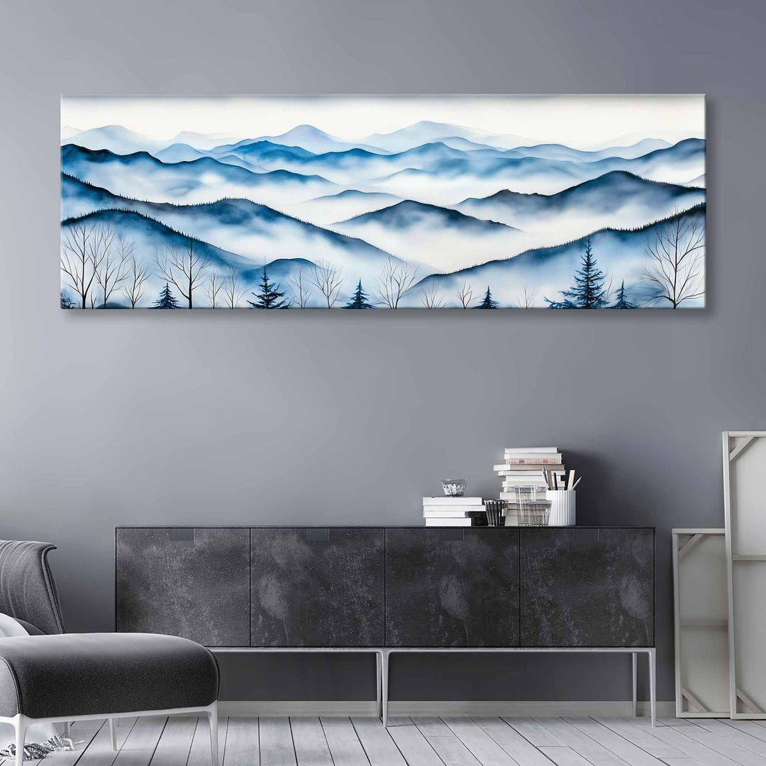 Blue Ridge Canvas Blue Ridge Mountains National Park Canvas Print - Panoramic Watercolor ...
