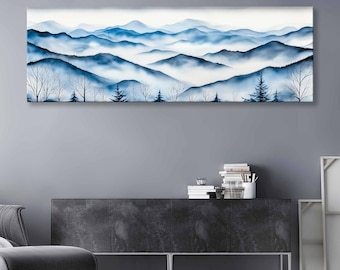 Impresión en lienzo del Parque Nacional de las Montañas Blue Ridge - Pintura panorámica de acuarela - Arte mural grande enmarcado