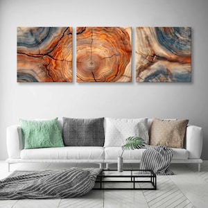 Canvasprint gebarsten hout – muurkunst natuurlijke houtstructuur, abstract decor voor woonkamer boven bank, drieluikset