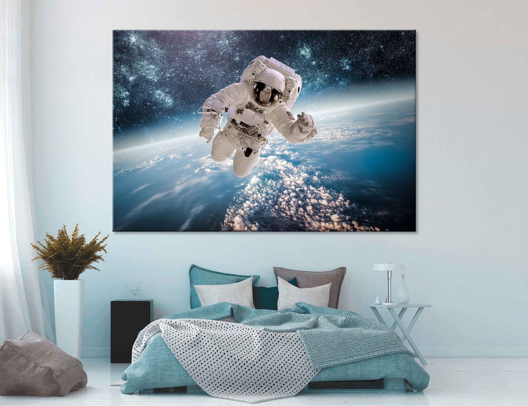 Earth From Space Wall Decor Astronaut Canvas Print Space Wall Art ...