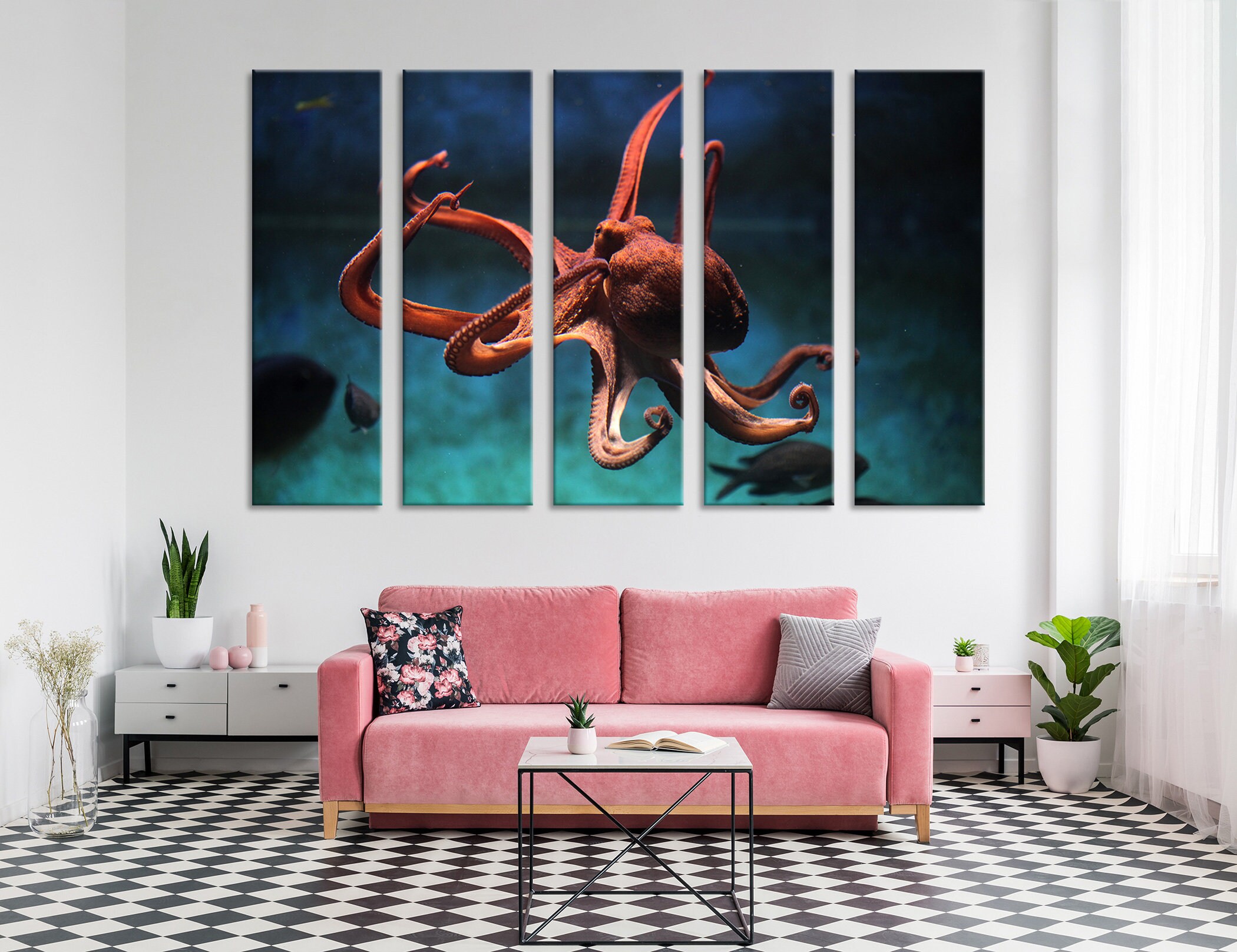 Common Octopus Orange Octopus Canvas Set Animal Wall Decor - Etsy