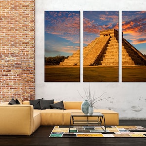 Mayan Pyramid Wall Art, Yucatan Mexico Wall Decor, Ancient Architecture Canvas Print