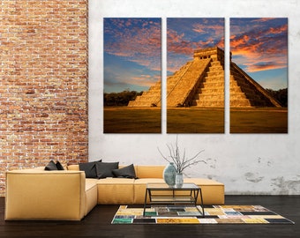Mayan Pyramid Wall Art, Yucatan Mexico Wall Decor, Ancient Architecture Canvas Print