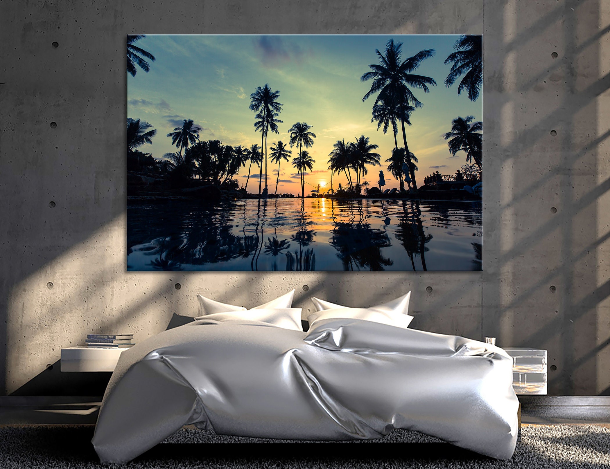 Sunset Wall Art Tropical Beach Wall Decor Palm Trees Canvas Art Sunset ...