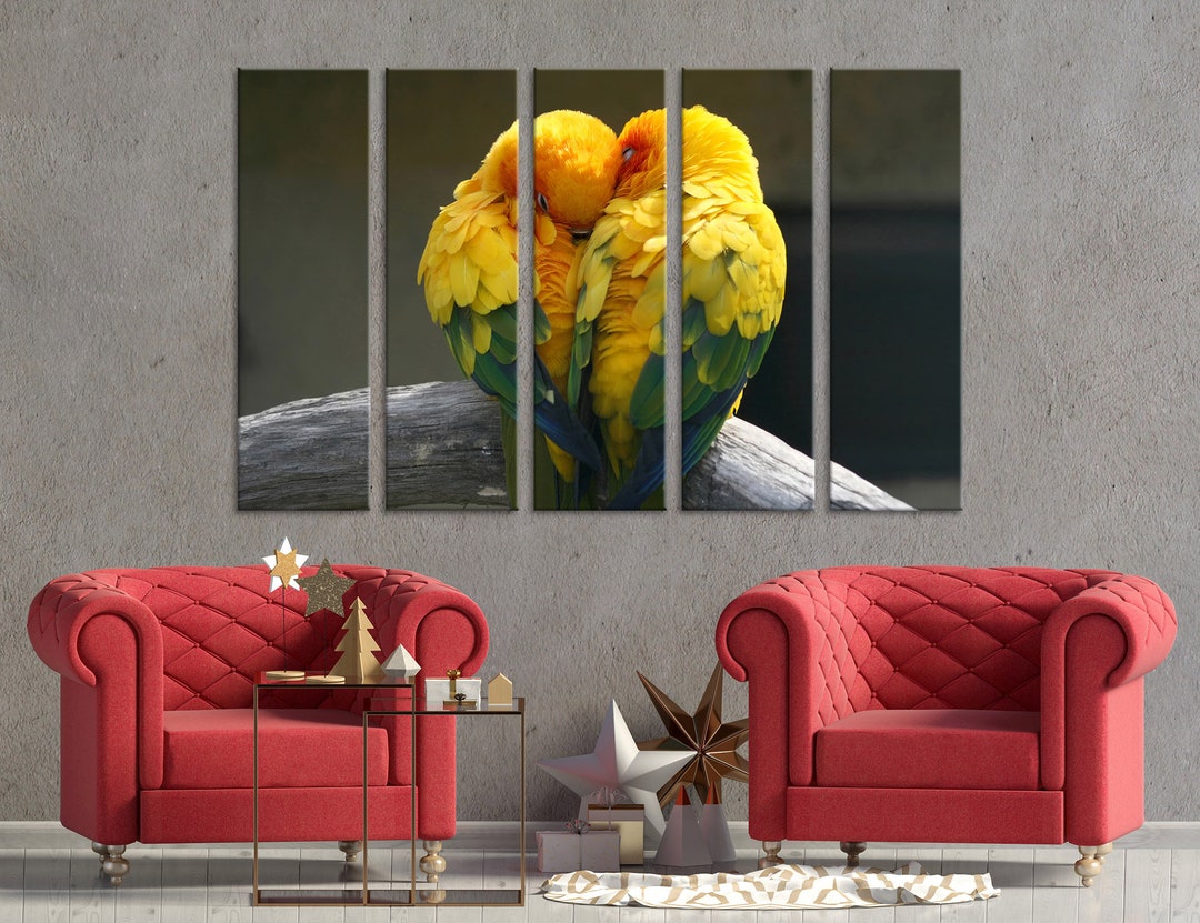 Pair Lovebirds Art Lovebirds Parrot Wall Decor Canvas Wall Art Etsy