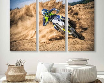 Motocross Race Art - Bike Racing Decor - Set di tele da parete per moto da cross