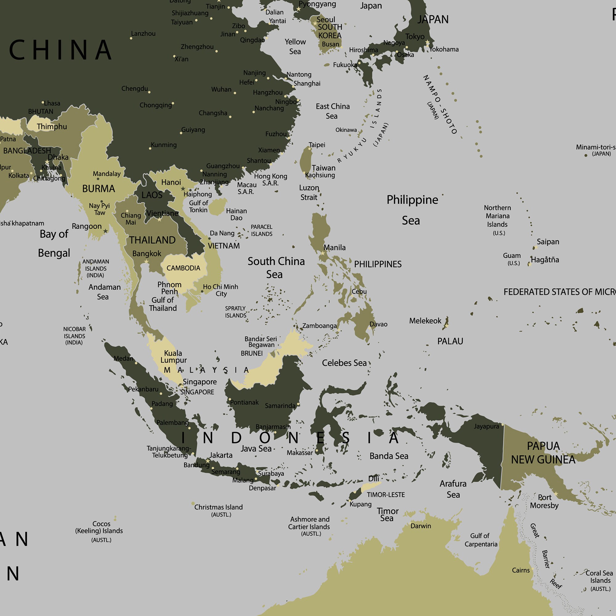 世界地図と名所 象徴的な観光名所のプリントセット付きヴィンテージスタイルの世界地図