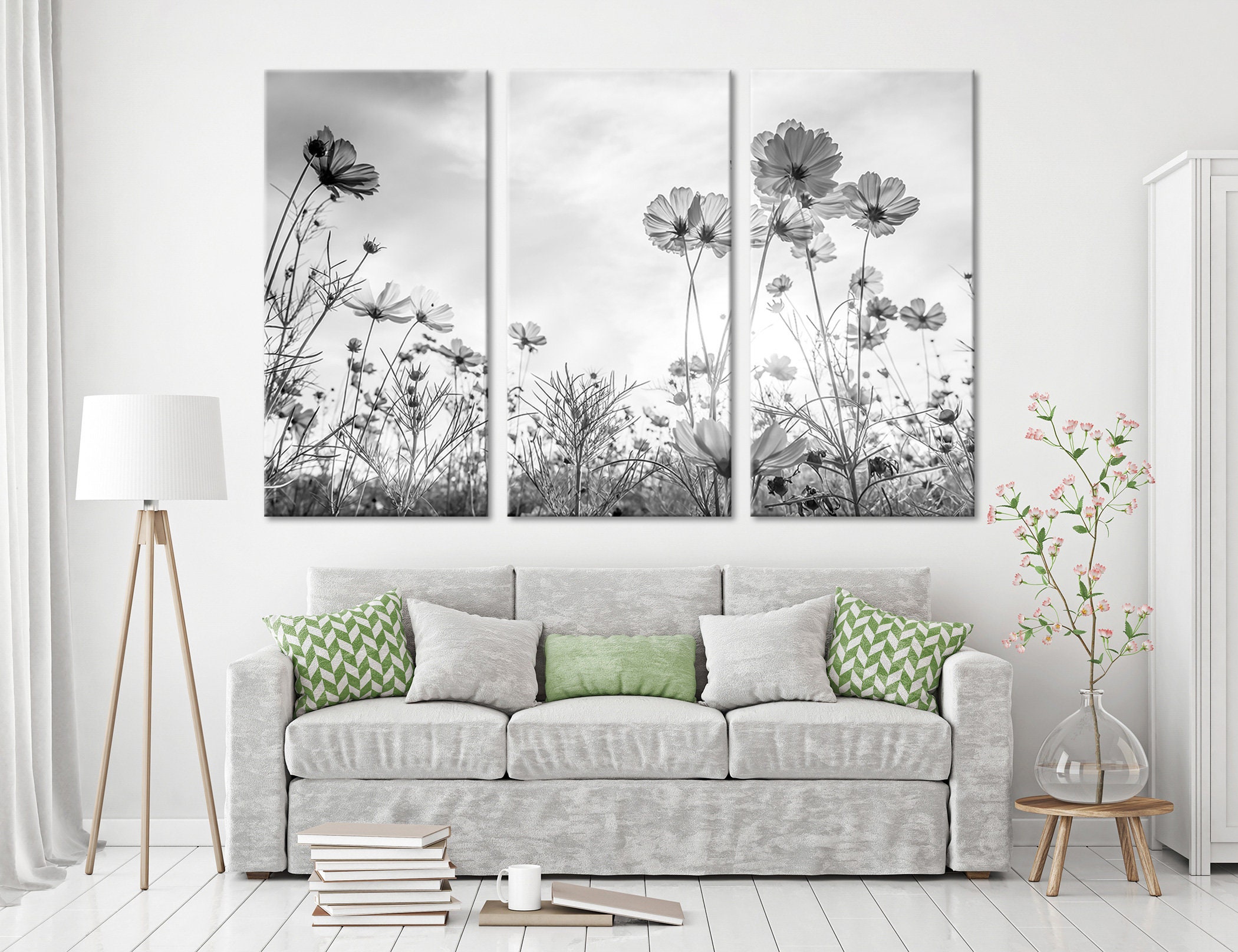 Black And White Flowers Wall Art Black And White Wall Decor Etsy