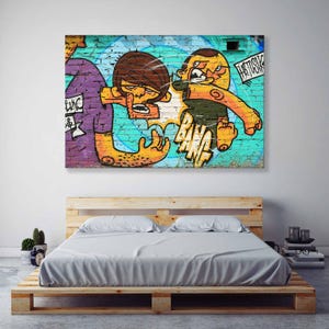 Geschilderde muurcanvas, kleuren graffiti-decor, extra grote pop-art graffitistijl, illustratie street-art-stijl, groot canvas