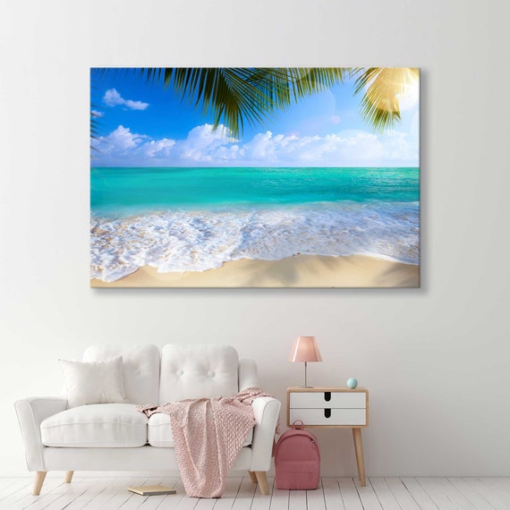Tropical Island Beach, Large Wall Art Canvas Print, Ocean Extra Large Art, Canvas Beach Wall Art, Beach Canvas Art, Sea Wall Decor